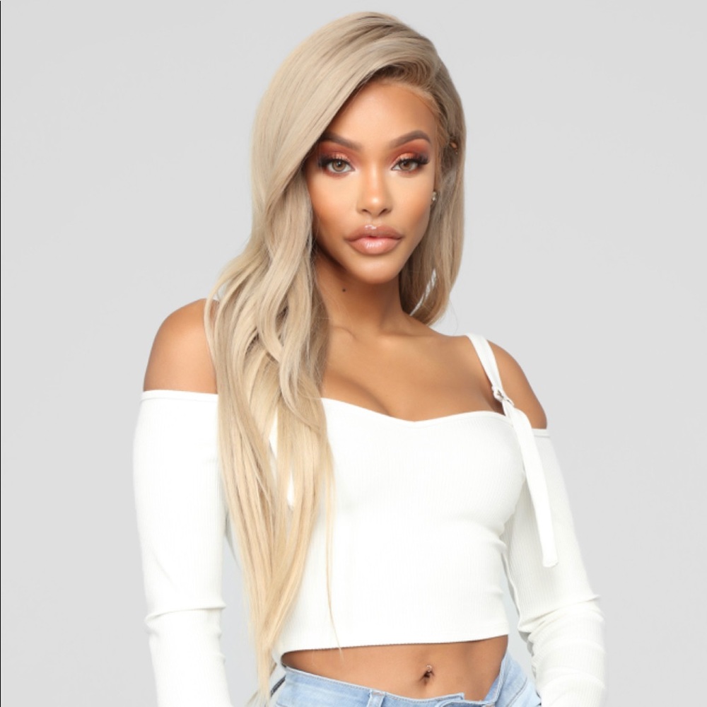 Fashion Nova White Ribbed Crop Long Sleeve Top M